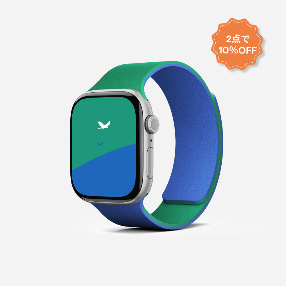 エメラルドグリーン × サファイアブルーのApple Watch用マグネット式シリコンバンド
