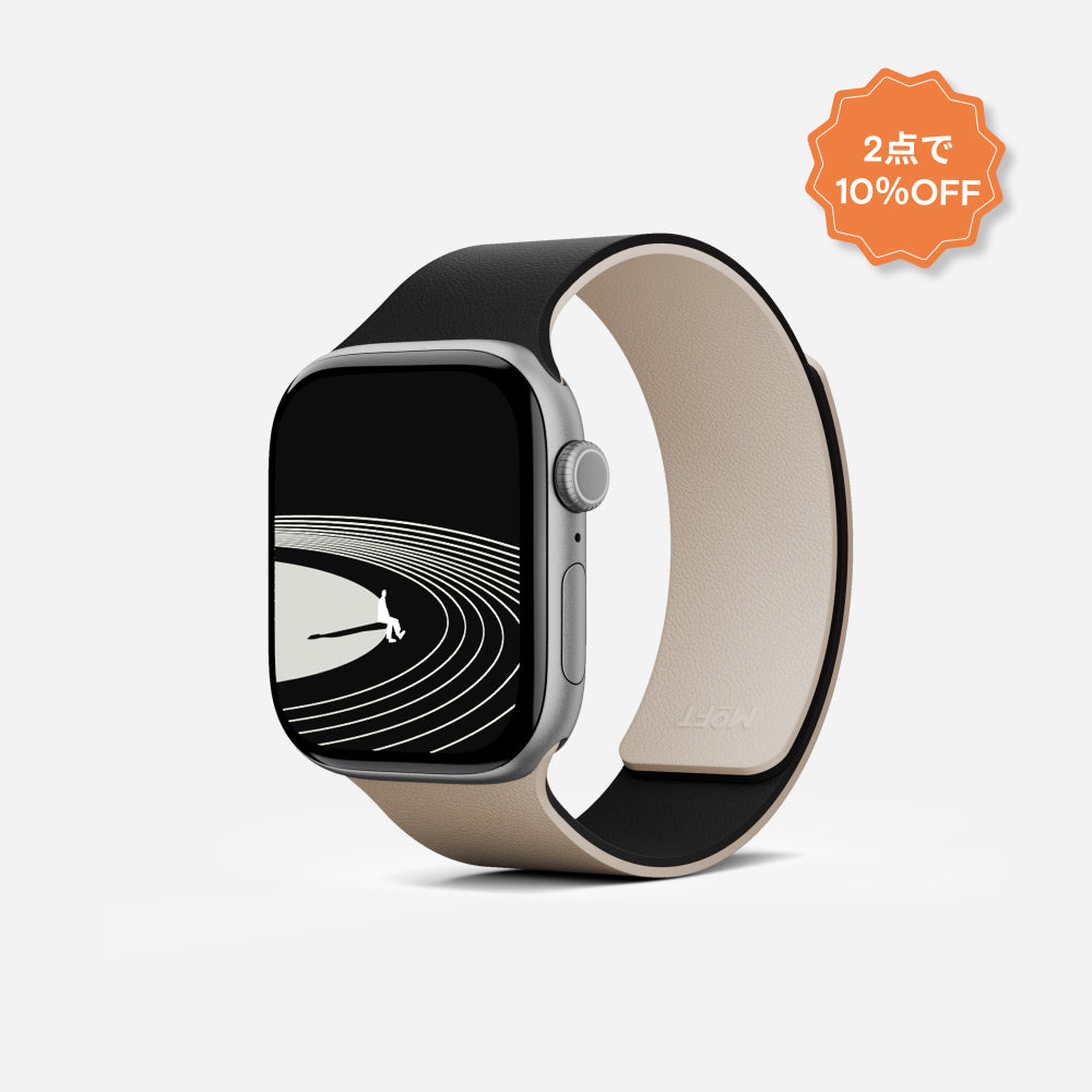 ジェットブラック × サンドベージュのApple Watch用マグネット式シリコンバンド